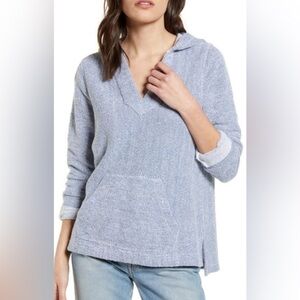 Faherty Whitewater Seabrook Poncho Pullover Sweater Hoodie Medium Blue White